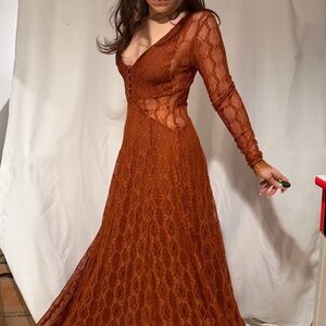 Free People Terra-Copper Lace Long-Sleeve Maxi Dress